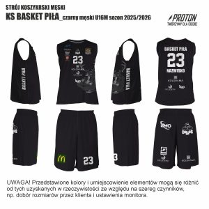 KS Basket Piła – Strój koszykarski czarny męski U16M sezon 2025-2026