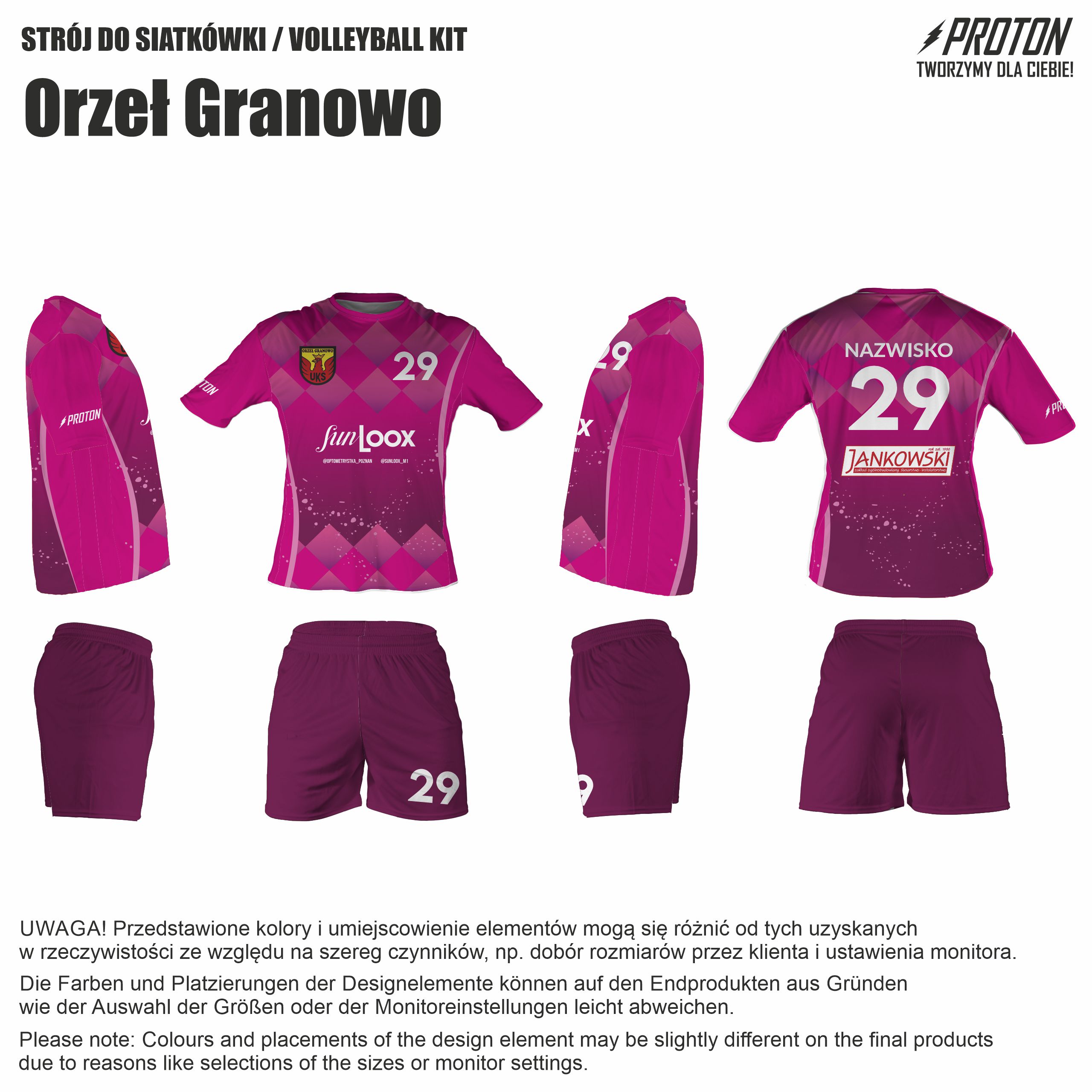 Komplet siatkarski, różowy- Orzeł Granowo